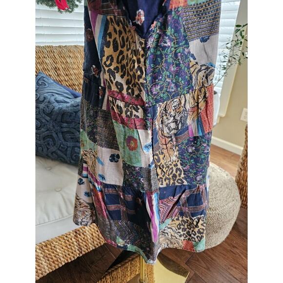 Anthropologie Pilcro Patchwork Tiger Midi Dress Women's Size M Boho - Picture 5 of 10